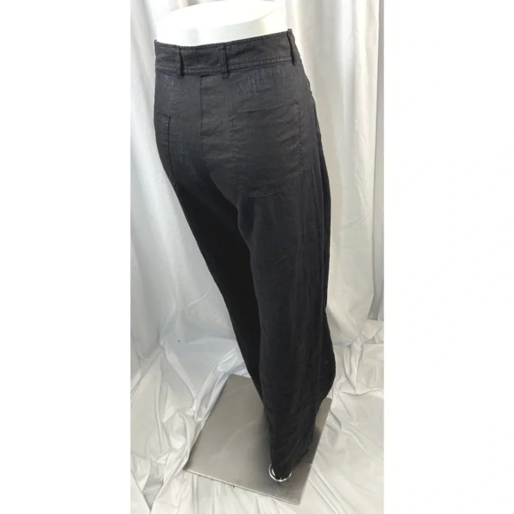 Zara Black Linen Blend High Waisted Wide Leg Trousers XL Resortwear Chic‎  82-03